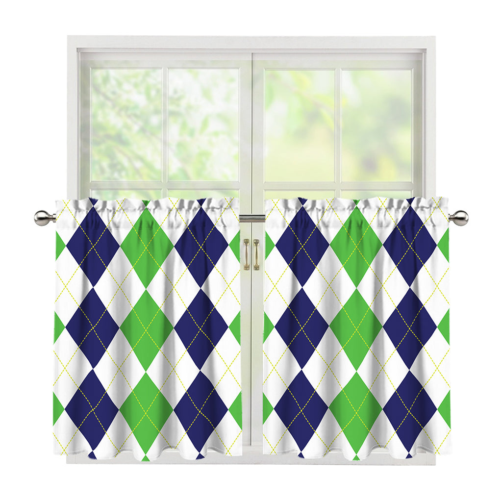 Green White And Navy Argyle Print Tier Curtains