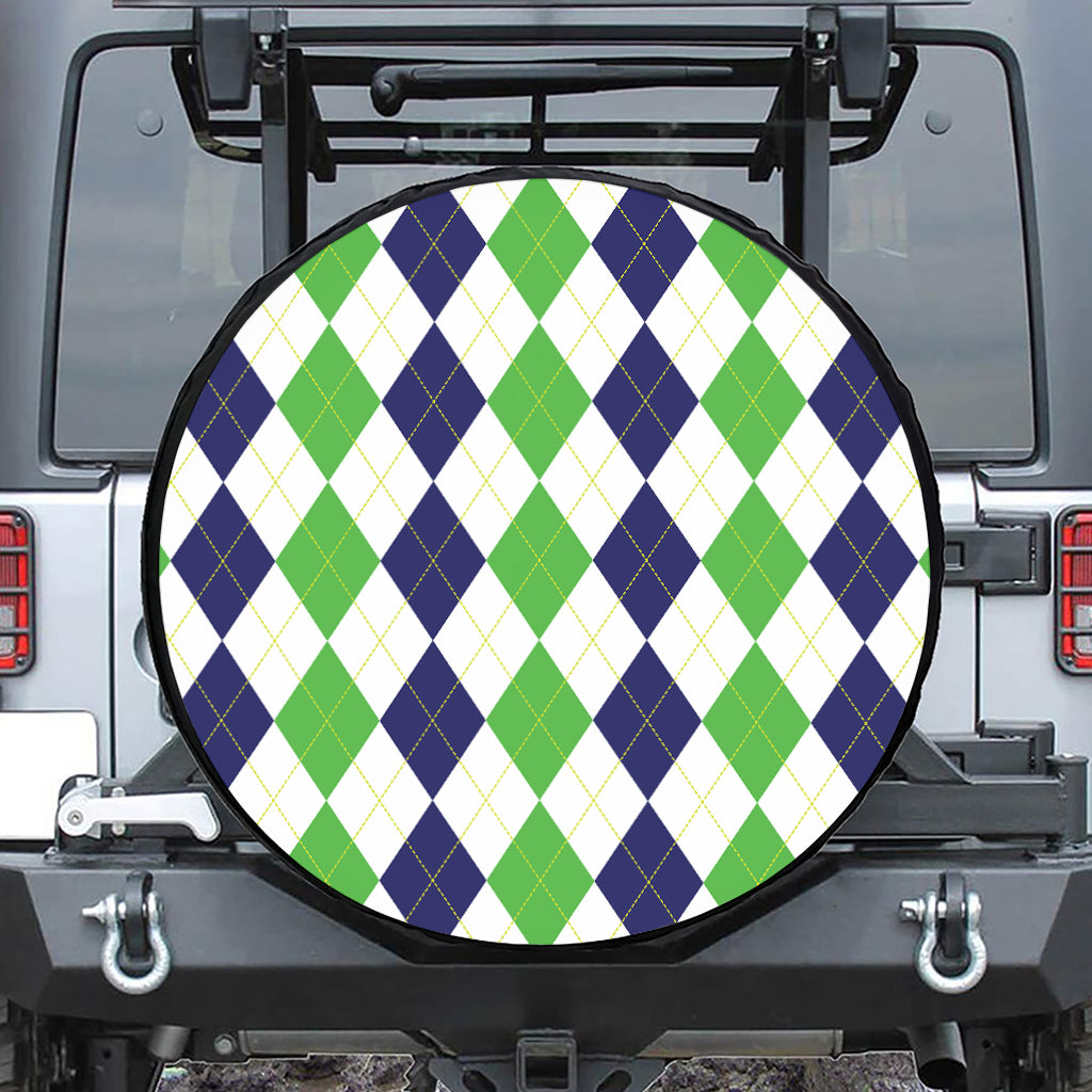 Green White And Navy Argyle Print Tire Cover