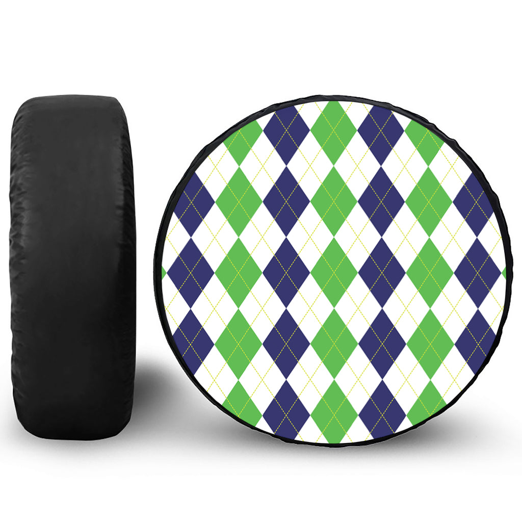 Green White And Navy Argyle Print Tire Cover