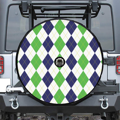 Green White And Navy Argyle Print Tire Cover With Camera Hole