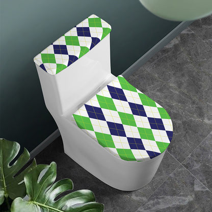 Green White And Navy Argyle Print Toilet Lid And Tank Cover Set