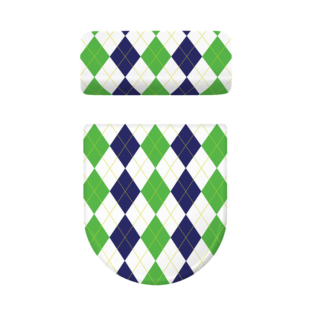 Green White And Navy Argyle Print Toilet Lid And Tank Cover Set