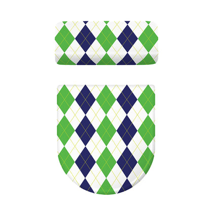 Green White And Navy Argyle Print Toilet Lid And Tank Cover Set