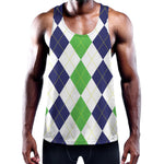 Green White And Navy Argyle Print Training Tank Top