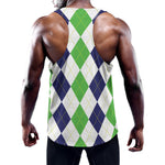 Green White And Navy Argyle Print Training Tank Top