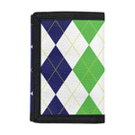 Green White And Navy Argyle Print Trifold Wallet