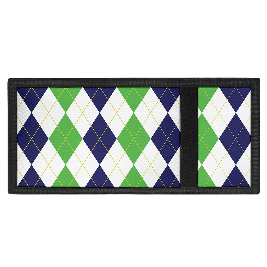Green White And Navy Argyle Print Trifold Wallet