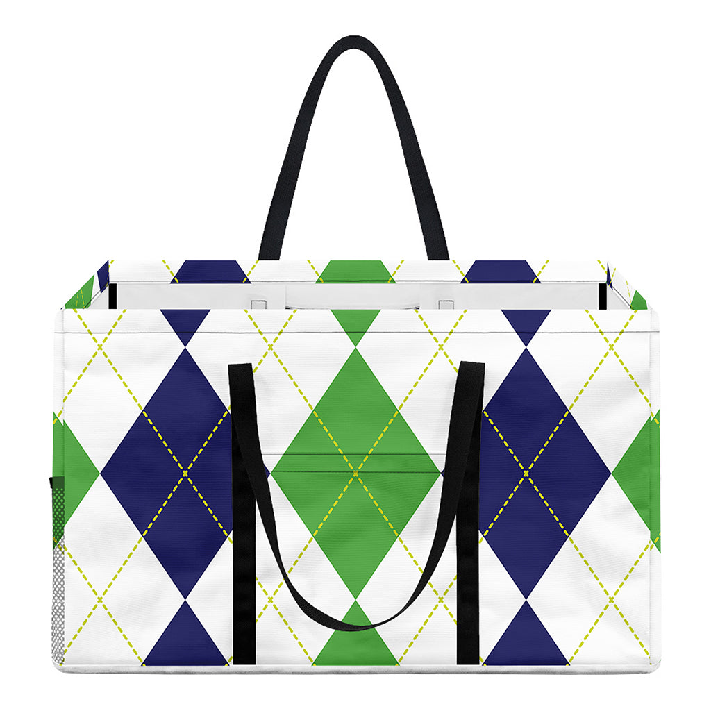 Green White And Navy Argyle Print Utility Tote Bag
