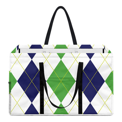 Green White And Navy Argyle Print Utility Tote Bag