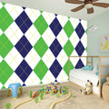 Green White And Navy Argyle Print Wall Sticker