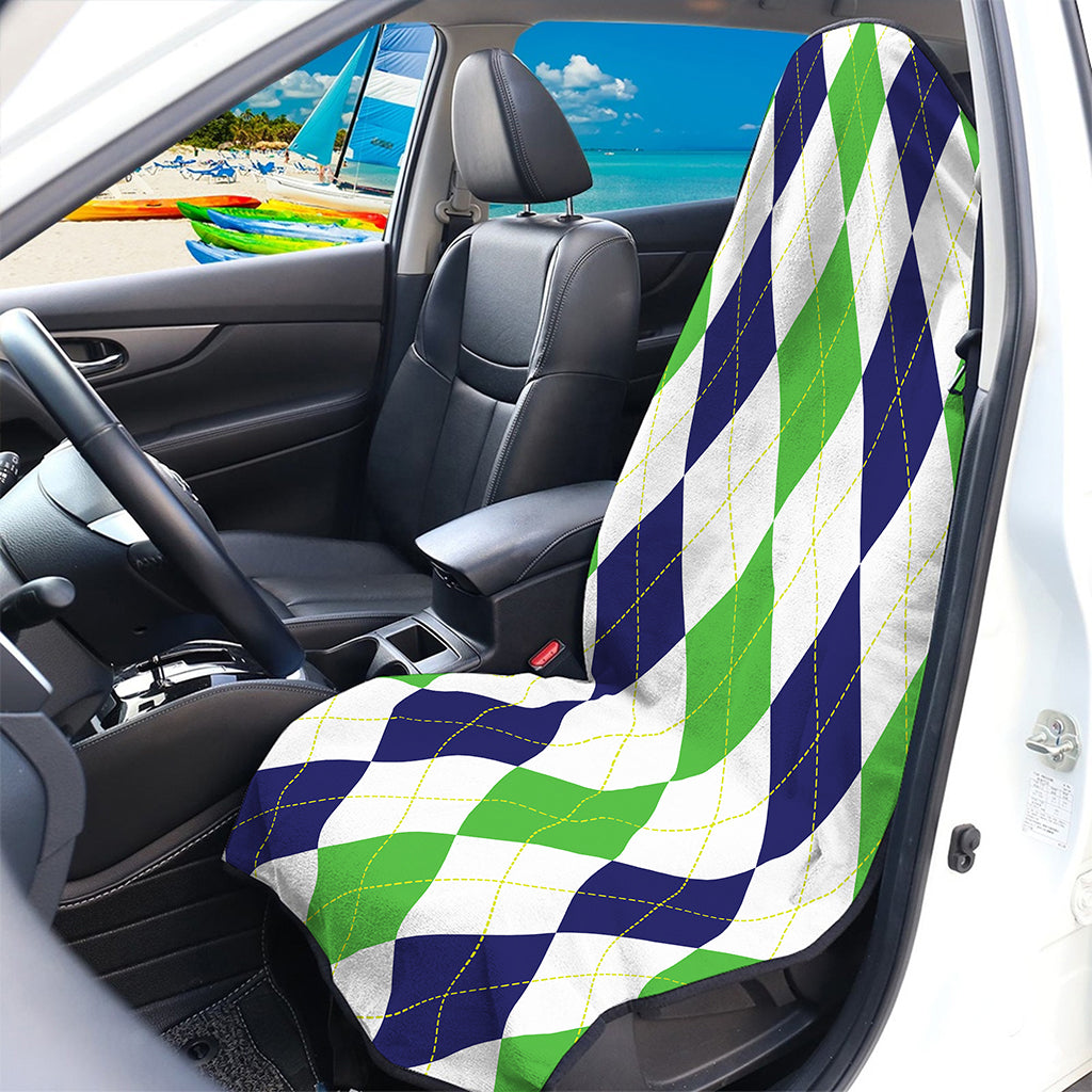 Green White And Navy Argyle Print Waterproof Car Seat Cover