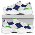 Green White And Navy Argyle Print White Chunky Shoes