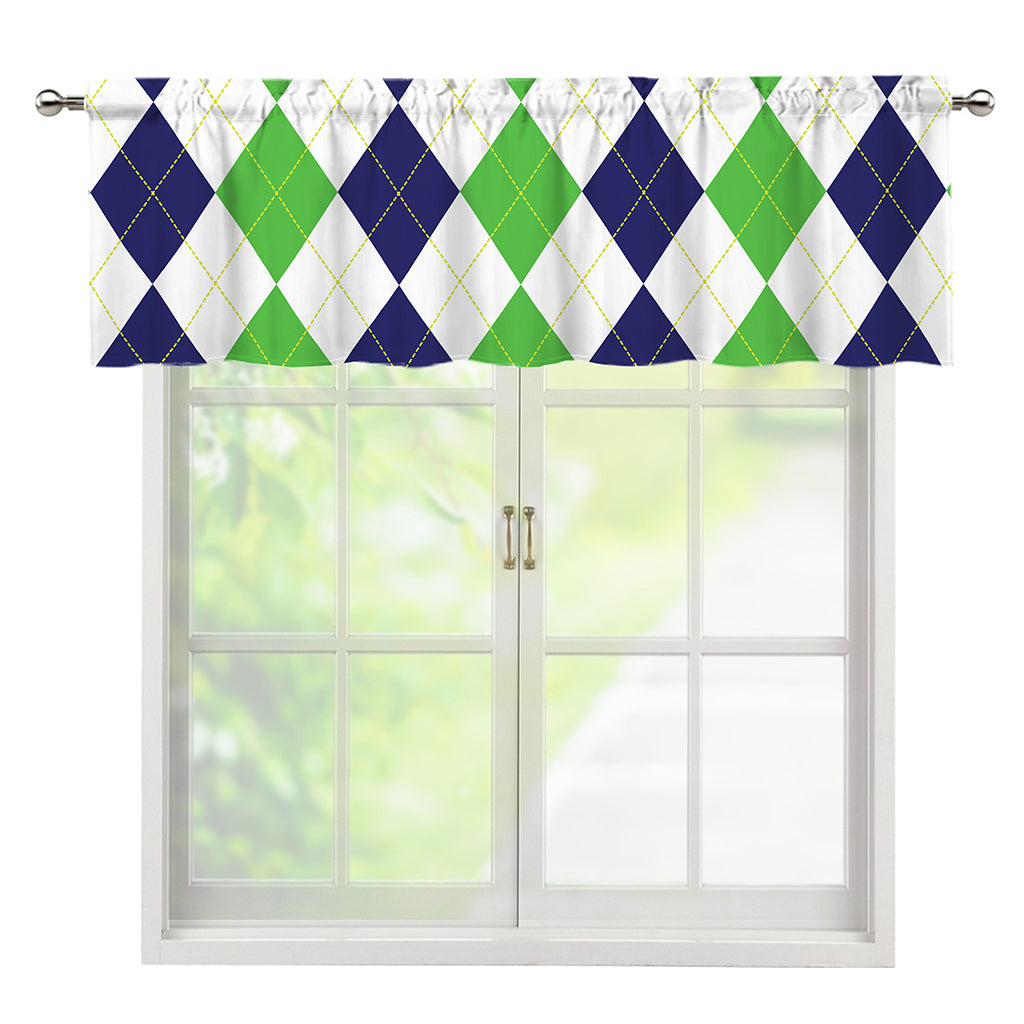 Green White And Navy Argyle Print Window Valance
