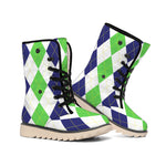 Green White And Navy Argyle Print Winter Boots