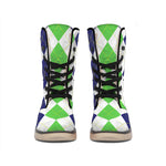 Green White And Navy Argyle Print Winter Boots