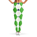 Green White And Navy Argyle Print Women's Leggings
