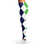Green White And Navy Argyle Print Women's Leggings