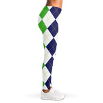 Green White And Navy Argyle Print Women's Leggings