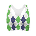 Green White And Navy Argyle Print Women's Sports Bra