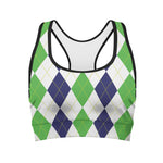 Green White And Navy Argyle Print Women's Sports Bra