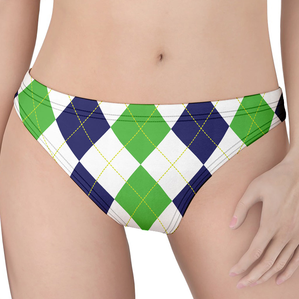 Green White And Navy Argyle Print Women's Thong