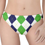 Green White And Navy Argyle Print Women's Thong