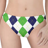 Green White And Navy Argyle Print Women's Thong