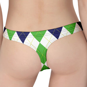 Green White And Navy Argyle Print Women's Thong