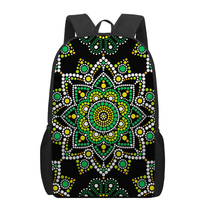 Green White Dot Mandala Print 17 Inch Backpack