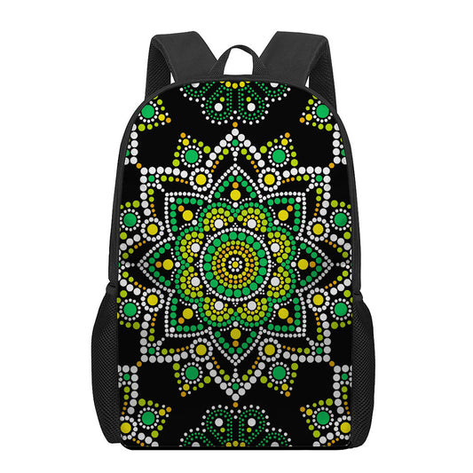 Green White Dot Mandala Print 17 Inch Backpack