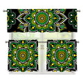 Green White Dot Mandala Print 3 Piece Kitchen Curtains