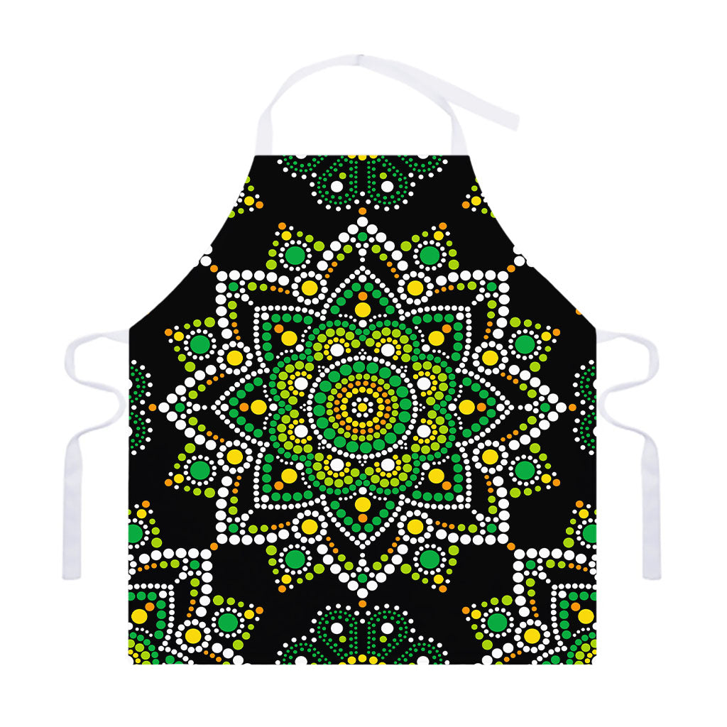 Green White Dot Mandala Print Adjustable Apron