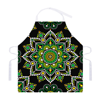 Green White Dot Mandala Print Adjustable Apron