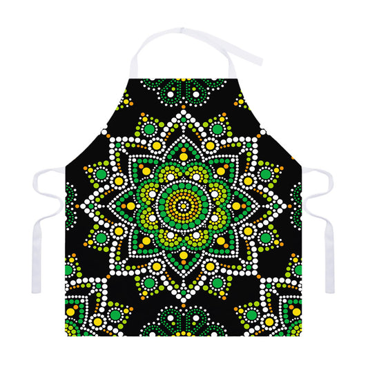 Green White Dot Mandala Print Adjustable Apron