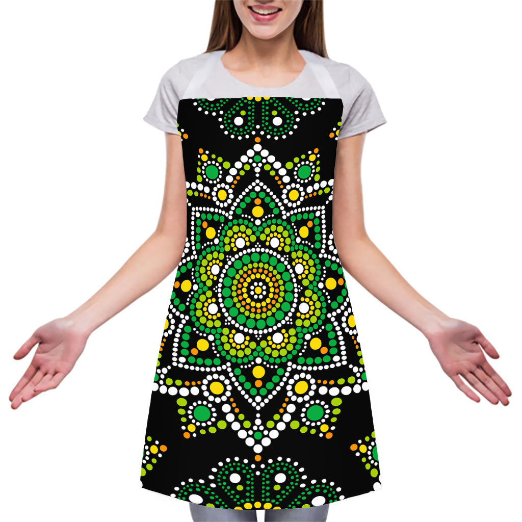 Green White Dot Mandala Print Adjustable Apron