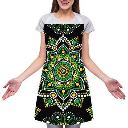 Green White Dot Mandala Print Adjustable Apron