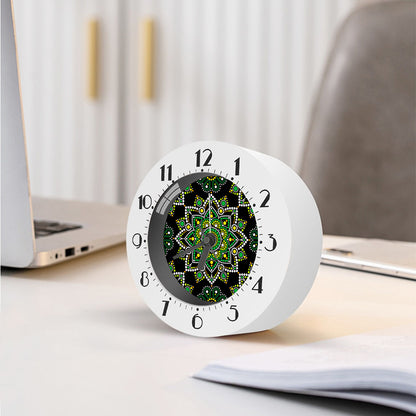Green White Dot Mandala Print Alarm Clock