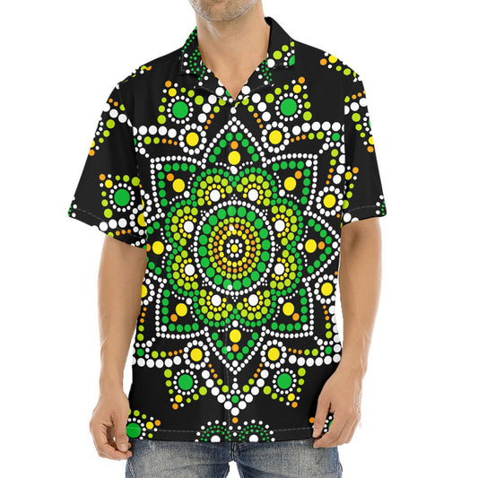 Green White Dot Mandala Print Aloha Shirt