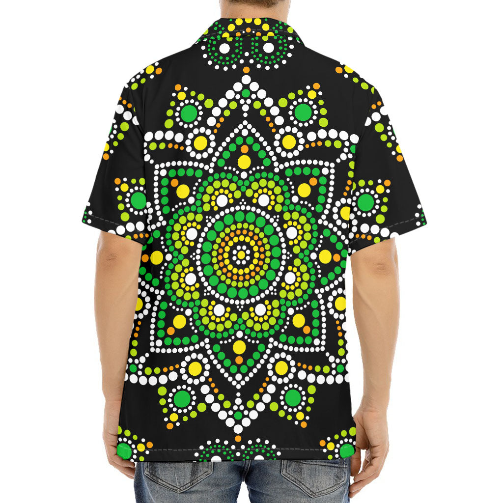 Green White Dot Mandala Print Aloha Shirt