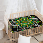 Green White Dot Mandala Print Baby Crib Sheet