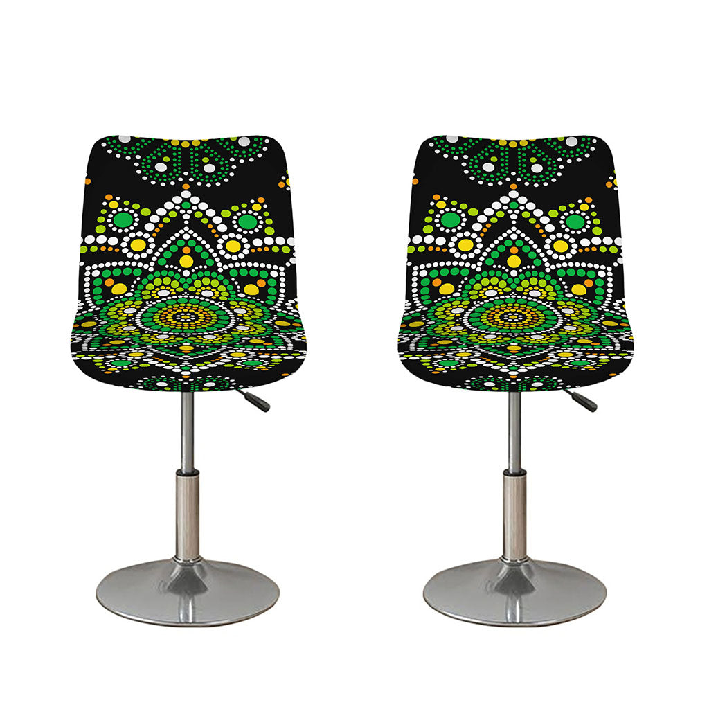 Green White Dot Mandala Print Bar Stool Covers