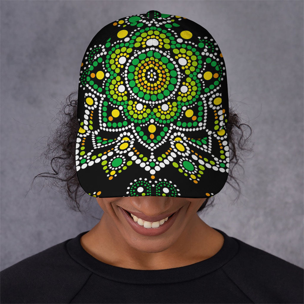 Green White Dot Mandala Print Baseball Cap