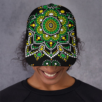 Green White Dot Mandala Print Baseball Cap