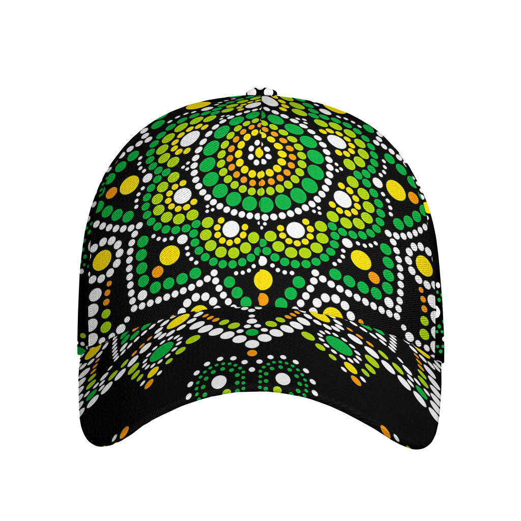 Green White Dot Mandala Print Baseball Cap