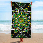 Green White Dot Mandala Print Beach Towel
