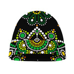 Green White Dot Mandala Print Beanie