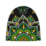 Green White Dot Mandala Print Beanie