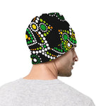 Green White Dot Mandala Print Beanie