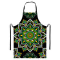 Green White Dot Mandala Print Bib Apron With Pocket