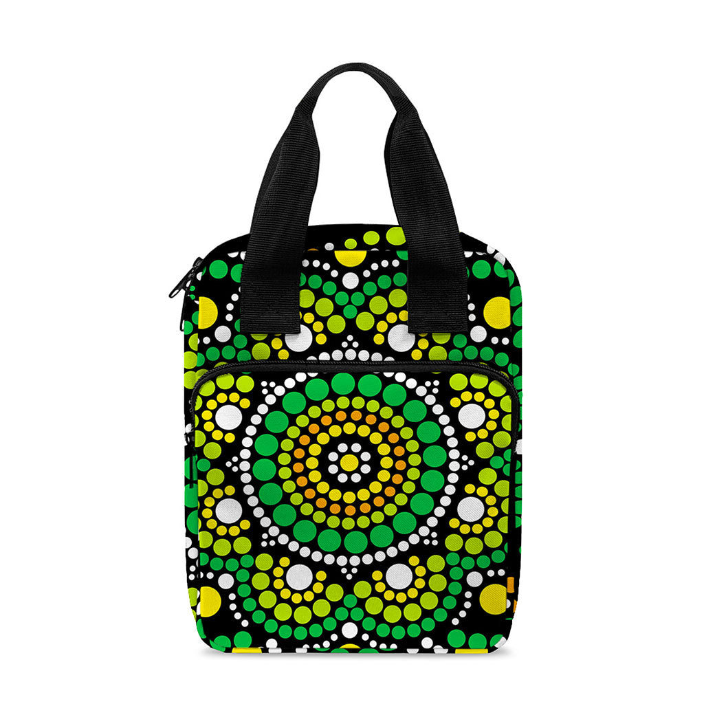 Green White Dot Mandala Print Bible Tote Bag